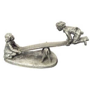 International Pewter Children Playing On Seesaw R. Drury 7in